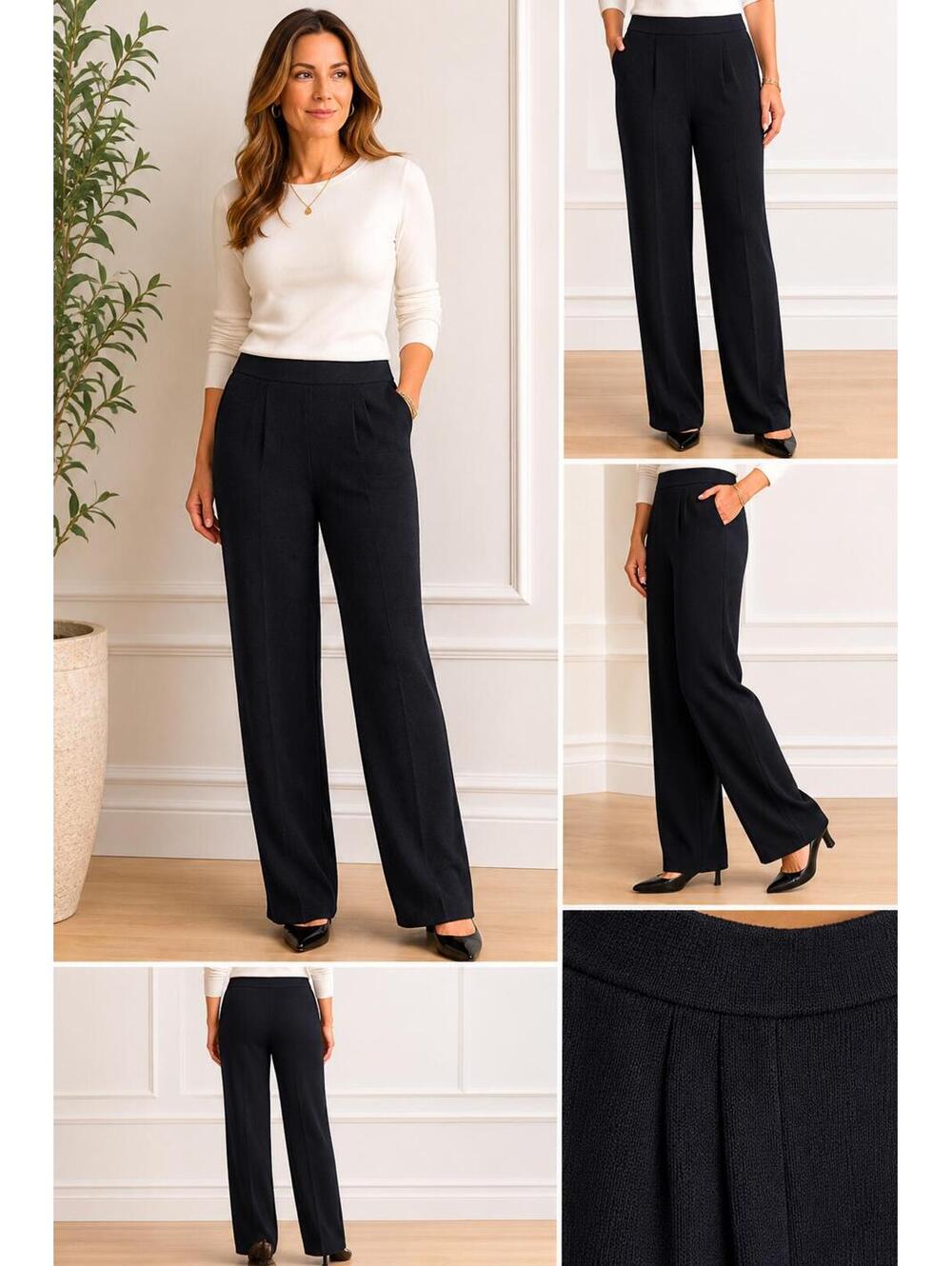 Vintage St. John Basics Black Textured Knit Pull-On Pants Size 10 Made in USA